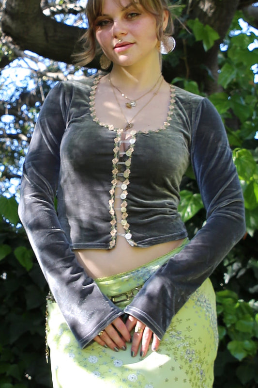 Crushed Gray Long Sleeve Button Top